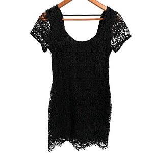 Hollister Black Dress with Lacey Overlay Side Zip‎ Scoop Neck Women's Size Small
